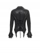 Black Bright Glossy 3D Random Pattern Woven Lapel Front Chest Tie Rope Decoration Pointed Hem Long Sleeves Gothic Style Men's Shirt