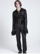 Black Bright Glossy 3D Random Pattern Woven Lapel Front Chest Tie Rope Decoration Pointed Hem Long Sleeves Gothic Style Men's Shirt