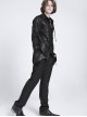 Black Bright Glossy 3D Random Pattern Woven Lapel Front Chest Tie Rope Decoration Pointed Hem Long Sleeves Gothic Style Men's Shirt