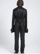 Black Bright Glossy 3D Random Pattern Woven Lapel Front Chest Tie Rope Decoration Pointed Hem Long Sleeves Gothic Style Men's Shirt
