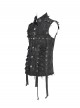 Black Twill Distressed Craft Raw Edges Vest Lapel Front Rivets Tie Ropes Decoration Punk Style Men's Sleeveless Shirt