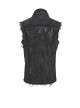 Black Twill Distressed Craft Raw Edges Vest Lapel Front Rivets Tie Ropes Decoration Punk Style Men's Sleeveless Shirt