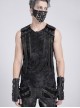 Black Two-Color Knitted Irregular Burnt Raw Edge Vest Shoulders Imitation Leather Woven Straps Decoration Punk Style Men's Sleeveless T-Shirt