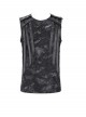 Black Two-Color Knitted Irregular Burnt Raw Edge Vest Shoulders Imitation Leather Woven Straps Decoration Punk Style Men's Sleeveless T-Shirt