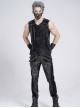 Black Two-Color Knitted Irregular Burnt Raw Edge Vest Shoulders Imitation Leather Woven Straps Decoration Punk Style Men's Sleeveless T-Shirt