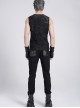 Black Two-Color Knitted Irregular Burnt Raw Edge Vest Shoulders Imitation Leather Woven Straps Decoration Punk Style Men's Sleeveless T-Shirt