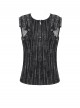 Black Tie-Dye Knitted Vest Sides Splicing Mesh Shoulders Glazed Leather Decoration Punk Style Men's Sleeveless T-Shirt