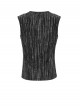 Black Tie-Dye Knitted Vest Sides Splicing Mesh Shoulders Glazed Leather Decoration Punk Style Men's Sleeveless T-Shirt