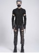 Black Translucent Tree-Pattern Stretch Knit Half-Cut Long Sleeves Drawstrings Decoration Punk Style Men's T-Shirt