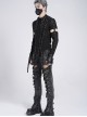 Black Translucent Tree-Pattern Stretch Knit Half-Cut Long Sleeves Drawstrings Decoration Punk Style Men's T-Shirt