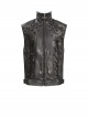 Black Two-Tone Faux Leather Front Small Straps Metal Rivets Decoration Stand Collar Skull Zipper Punk Style Men's Vest