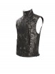 Black Two-Tone Faux Leather Front Small Straps Metal Rivets Decoration Stand Collar Skull Zipper Punk Style Men's Vest