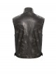 Black Two-Tone Faux Leather Front Small Straps Metal Rivets Decoration Stand Collar Skull Zipper Punk Style Men's Vest