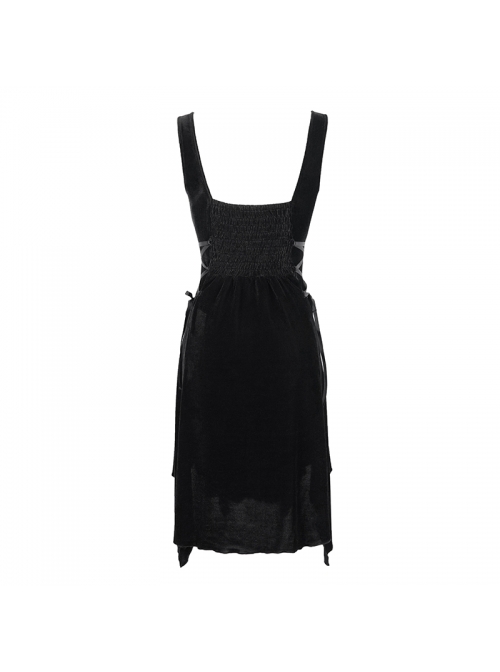 Half-Hollow Collars 3D Beading Side Lace Lace-Up Irregular Sharp-Angled Hem Black Punk Dress