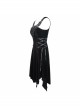 Half-Hollow Collars 3D Beading Side Lace Lace-Up Irregular Sharp-Angled Hem Black Punk Dress