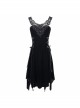 Half-Hollow Collars 3D Beading Side Lace Lace-Up Irregular Sharp-Angled Hem Black Punk Dress