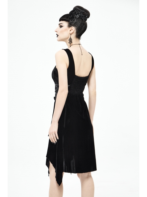 Half-Hollow Collars 3D Beading Side Lace Lace-Up Irregular Sharp-Angled Hem Black Punk Dress