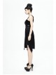 Half-Hollow Collars 3D Beading Side Lace Lace-Up Irregular Sharp-Angled Hem Black Punk Dress