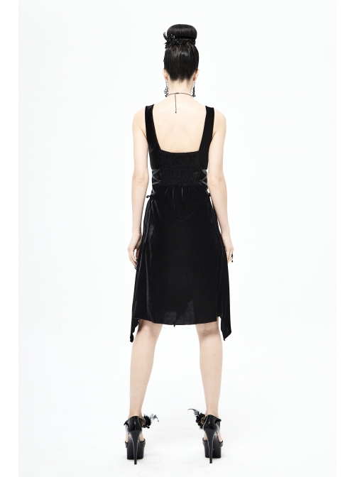 Half-Hollow Collars 3D Beading Side Lace Lace-Up Irregular Sharp-Angled Hem Black Punk Dress