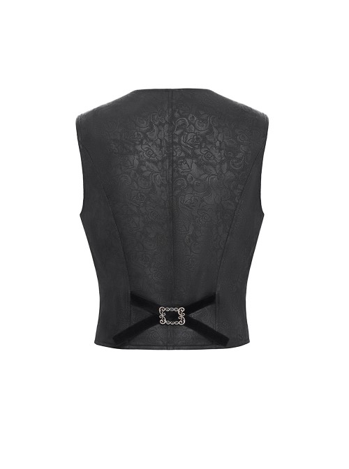Black Dark Rose Jacquard Front Splicing Velveteen Embroidery Lace Diamonds Decoration Gorgeous Cross Zipper Gothic Style Men's Vest