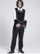 Black Dark Rose Jacquard Front Splicing Velveteen Embroidery Lace Diamonds Decoration Gorgeous Cross Zipper Gothic Style Men's Vest
