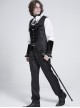 Black Dark Rose Jacquard Front Splicing Velveteen Embroidery Lace Diamonds Decoration Gorgeous Cross Zipper Gothic Style Men's Vest