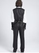 Black Dark Rose Jacquard Front Splicing Velveteen Embroidery Lace Diamonds Decoration Gorgeous Cross Zipper Gothic Style Men's Vest