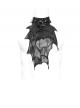 Black Glossy Wild Grain Woven Asymmetrical Bat Wings Shaped Detachable Gemstone Brooch Gothic Style Men's Bow Tie