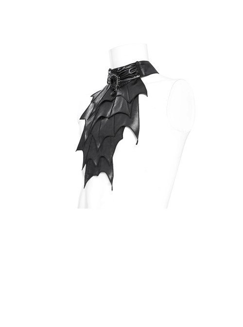 Black Glossy Wild Grain Woven Asymmetrical Bat Wings Shaped Detachable Gemstone Brooch Gothic Style Men's Bow Tie