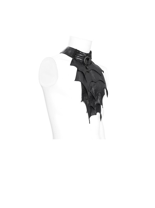 Black Glossy Wild Grain Woven Asymmetrical Bat Wings Shaped Detachable Gemstone Brooch Gothic Style Men's Bow Tie