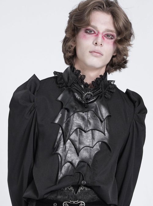 Black Glossy Wild Grain Woven Asymmetrical Bat Wings Shaped Detachable Gemstone Brooch Gothic Style Men's Bow Tie