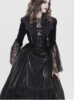 Black Velveteen Bat Wings Shaped Detachable Tassels Stand-Up Collar splicing Flocked Yarn Long Sleeves Swallowtail Gothic Style Coat