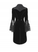 Black Velveteen Bat Wings Shaped Detachable Tassels Stand-Up Collar splicing Flocked Yarn Long Sleeves Swallowtail Gothic Style Coat