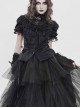 Black Shimmering Silk Chiffon Embossed Tulle Ruffled Small Stand Collar Short Puffed Sleeves Gothic Lolita Shirt