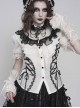 Black White Color-Blocked 3D Textured Embossed Slightly Glossy Chiffon Tulle Ruffled Small Stand Collar Short Puffed Sleeves Gothic Lolita Shirt