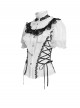 Black White Color-Blocked 3D Textured Embossed Slightly Glossy Chiffon Tulle Ruffled Small Stand Collar Short Puffed Sleeves Gothic Lolita Shirt