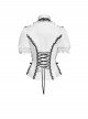 Black White Color-Blocked 3D Textured Embossed Slightly Glossy Chiffon Tulle Ruffled Small Stand Collar Short Puffed Sleeves Gothic Lolita Shirt