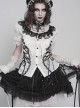 Black White Color-Blocked 3D Textured Embossed Slightly Glossy Chiffon Tulle Ruffled Small Stand Collar Short Puffed Sleeves Gothic Lolita Shirt