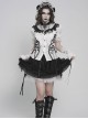 Black White Color-Blocked 3D Textured Embossed Slightly Glossy Chiffon Tulle Ruffled Small Stand Collar Short Puffed Sleeves Gothic Lolita Shirt