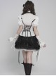 Black White Color-Blocked 3D Textured Embossed Slightly Glossy Chiffon Tulle Ruffled Small Stand Collar Short Puffed Sleeves Gothic Lolita Shirt