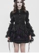 Black Vertical Striped Lapel Chest Overlapping Lace Ruffle Large Bell Sleeves Gothic Style Thin Long Sleeves Shirt