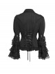 Black Vertical Striped Lapel Chest Overlapping Lace Ruffle Large Bell Sleeves Gothic Style Thin Long Sleeves Shirt