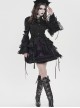 Black Vertical Striped Lapel Chest Overlapping Lace Ruffle Large Bell Sleeves Gothic Style Thin Long Sleeves Shirt