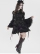 Black Vertical Striped Lapel Chest Overlapping Lace Ruffle Large Bell Sleeves Gothic Style Thin Long Sleeves Shirt