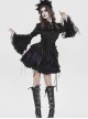 Black Vertical Striped Lapel Chest Overlapping Lace Ruffle Large Bell Sleeves Gothic Style Thin Long Sleeves Shirt