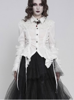White Vertical Striped Lapel Chest Overlapping Lace Ruffle Large Bell Sleeves Gothic Style Thin Long Sleeves Shirt