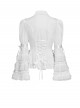 White Vertical Striped Lapel Chest Overlapping Lace Ruffle Large Bell Sleeves Gothic Style Thin Long Sleeves Shirt