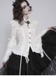 White Vertical Striped Lapel Chest Overlapping Lace Ruffle Large Bell Sleeves Gothic Style Thin Long Sleeves Shirt