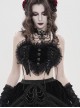 Black Heart-Shaped Velveteen Splicing Mesh Lace Decoration Sides Drawstrings Cute Gothic Style Super Short Tank Top