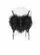 Black Heart-Shaped Velveteen Splicing Mesh Lace Decoration Sides Drawstrings Cute Gothic Style Super Short Tank Top